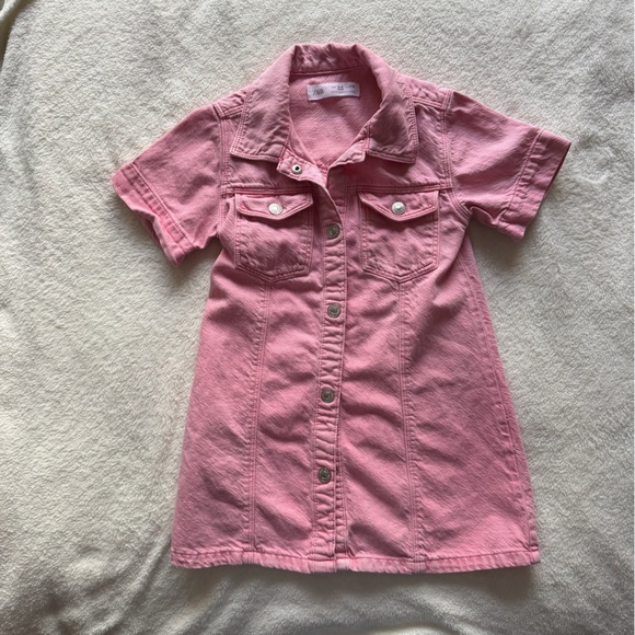 Zara Other - Zara Girls Pink Denim Button Front Dress Short Sleeve Size 4-5 (110)